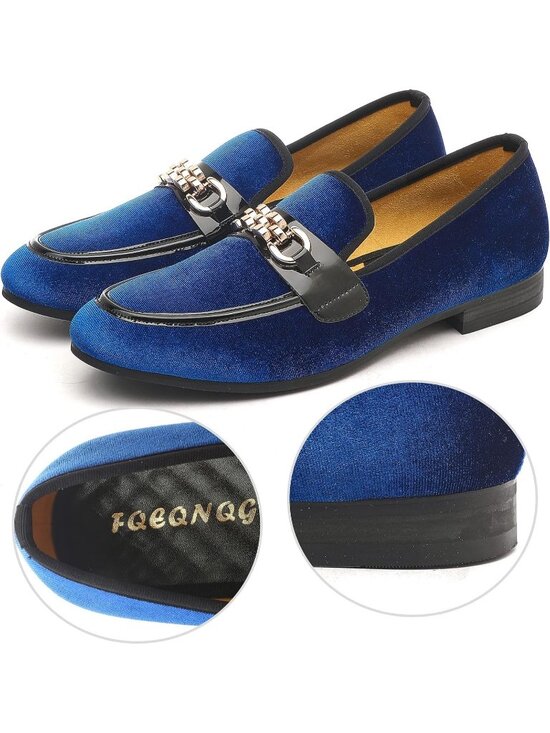 FQEQNQG Men\'s Blue Velvet Loafers Penny Slip On Smoking Luxury Wedding Shoes main image 5